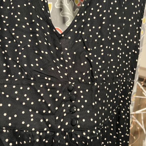 🩶Roxy retro black w/ white polka dots midi dress open back size 10 - Picture 3 of 6